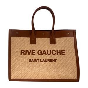 Saint Laurent Rive Gauche Raffia Leather Tote Bag Tan Natural Sand Women's OS